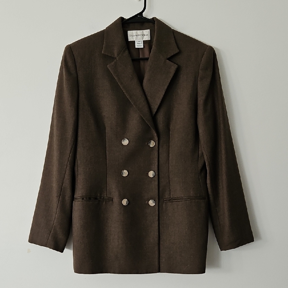 Vintage Evan-Picone‎ Double-breasted Wool Blazer Jacket Brown Size 10
